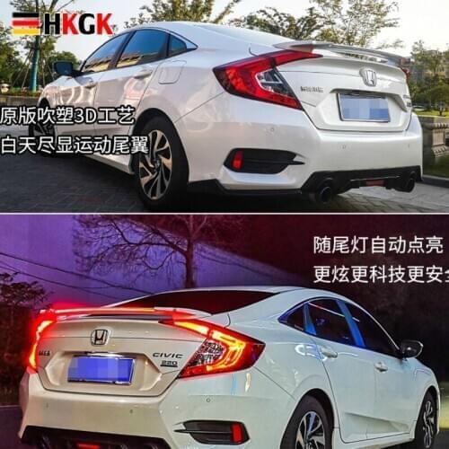 New Design Rear Wing Spoiler For Honda Civic 10 Gen Sedan 4D 2016-2019 Flowing Brake Lamp Trunk ABS Plasti Spoiler Wing