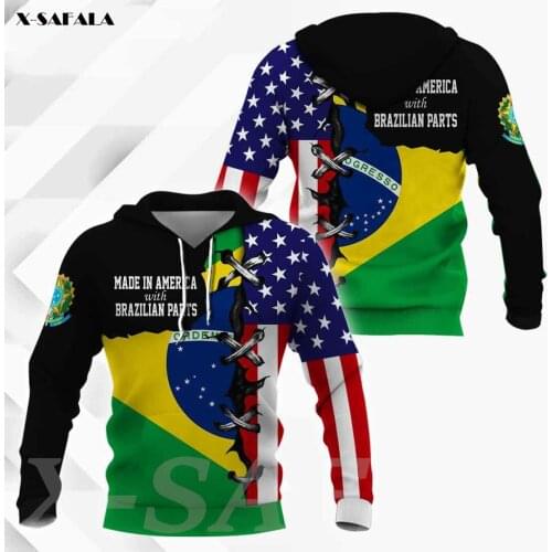 Brazil National Emblem Skull Country Map Flag 3D All Printed Hoodie Man Women Harajuku Zipper Pullover Sweatshirt Jacket