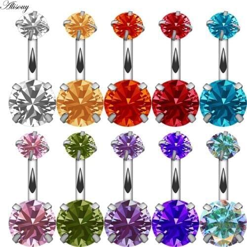 Alisouy 1 PCS Navel Double Fashion round Crystal Belly Button Rings Surgical Steel Body Jewelry women Sexy Navel Piercing