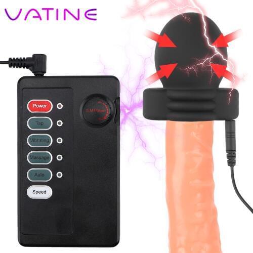 VATINE Male Masturbation Penis Electro Stimulator Sex Toys For Men Electric Shock Penis Massage Delay Training Glans Trainer