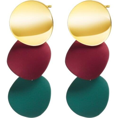 X&P Fashion Unique Metal Dangle Hanging Drop Earrings for Women Korean Vintage Statement Red Grey Round Earrings Round Jewelry