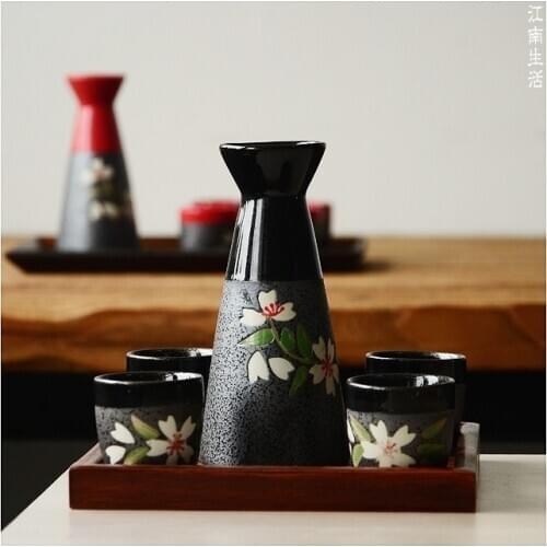 Japanese hand-painted white wine pot cup cherry blossom birthday gift sake wine set bowl fruit wine dispenser liquor 5pcs/set