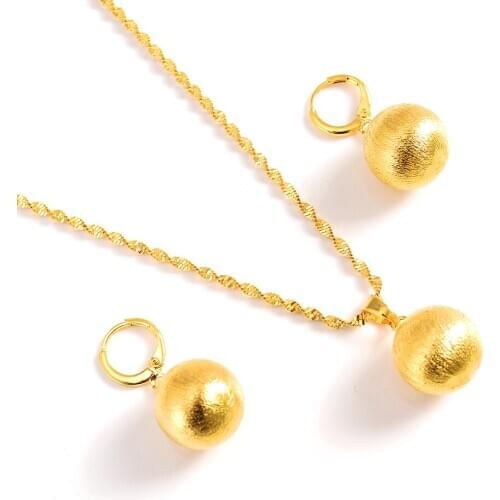 African Beads Jewelry Sets Pendant Necklaces Earrings Women Gold Color Round Ball Chains wedding party gifts PNG