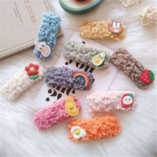 1pc Cute Girls Little Lamb wool Clip Hair soft Rubber Animals And Fruit toddlers winter colorful Hair Clips Kids child winter Ha