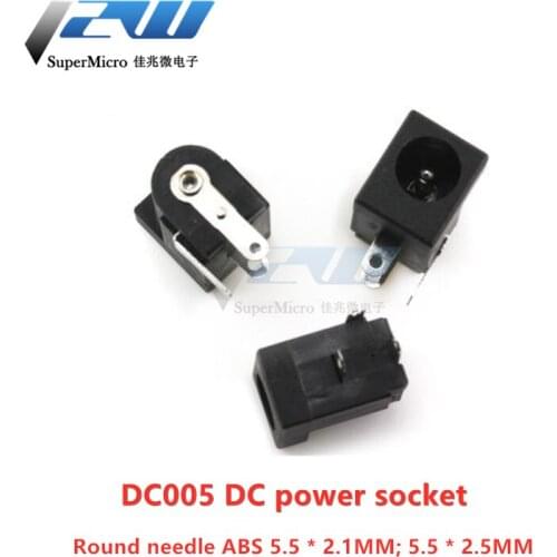 10pcs / lot DC-005 PCB Mount 5.5x2.1 / 2.5mm Female DC Power Plug for Pin Connector DC005 Black 5.5 * 2.1 / 2.5MM
