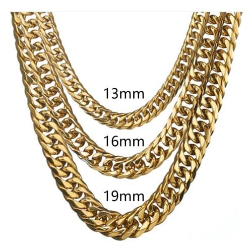 11/13/16/19/21mm 7-40" Fashion Jewelry Stainless Steel Gold Double Cuban Curb Chain Mens Womens Necklace Or Bracelet Wristband