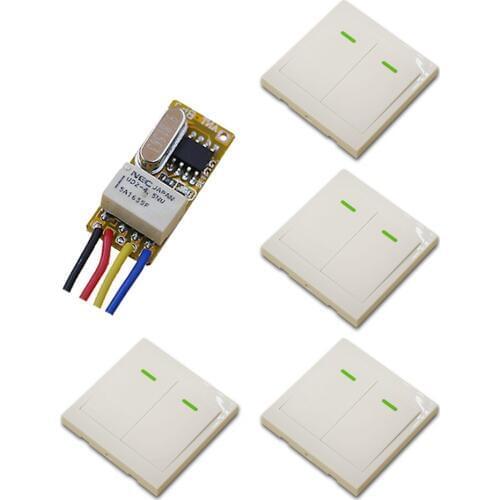 315/433MHZ DC3.6V 5V 6V 7.4V 9V 12V 1CH Wireless Remote Control Switch System Receiver & 4*White Wall Panel Sticky Remote