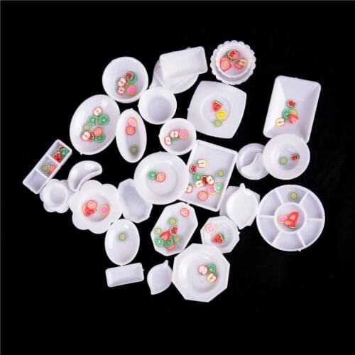 33pcs/set Doll Kitchen Mini Acrylic Tableware Miniatures Cup Dish Toys Mini Tableware (Dish+Fruit) Set Dollhouse Accessories