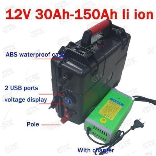 4pcs 12v 80ah lithium battery with 2 USB ort li ion battery Solar Energy Storage Battery fishing boat + 10A charger