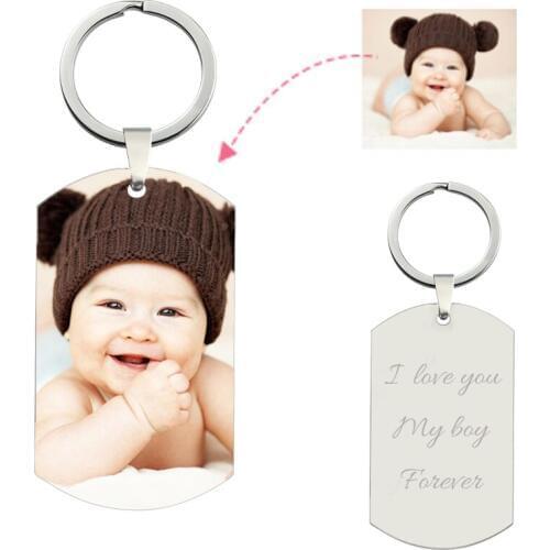 Amxiu Customize Photo Keychain Engrave Name Picture Keychains 925 Sterling Silver Jewelry Key Accessories Dog Cat Tag Key Chains