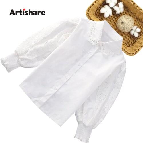 Girls White Blouse Pull Sleeve Girl Shirt Casual Kids Blouse For Girls Spring Autumn Clothes For School For Girls 6 8 10 12 14