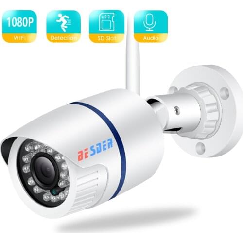 BESDER iCsee ONVIF P2P Wifi Camera Audio IP Camera 1080P 720P Wireless Wired Alarm CCTV Bullet Outdoor With SD Card Slot Max 64G
