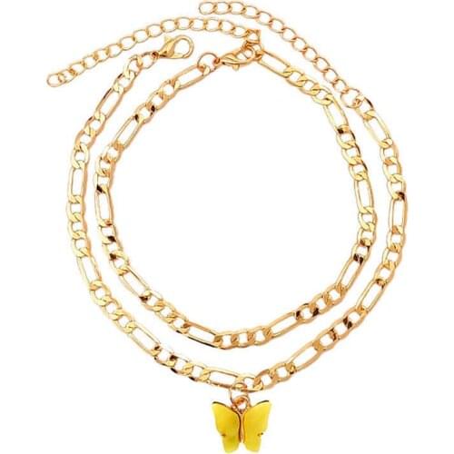 2pcs Bohemian Gold Butterfly Chain Anklets Set For Women Girls Fashion Multi-layer Anklet Foot Ankle Bracelet Beach Jewelry