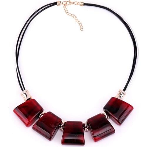 Resin Pendants Necklace Long Leather Chain Jewelry For Girls Accessories Gold Alloy Fashion Vintage Gifts One Piece Choker 2020