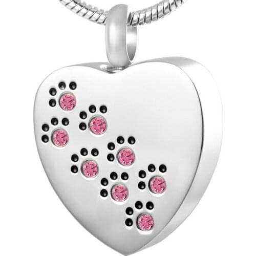 IJD9697 Crystal Paw Print Cremation Urn Ashes Pendant Necklace, Animal Pet Paw Memorial Urn Accessories Jewelry Hot