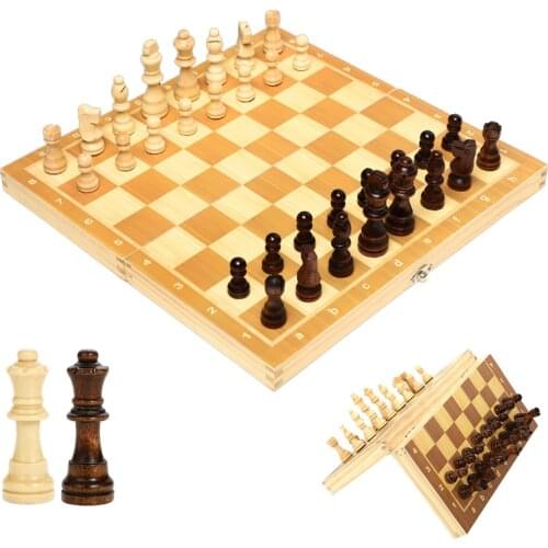 Wooden Chess Set Eco Friendly Large Magnetic Chessboard With 34 Chess Pieces Interior Storage Portable Folding Board Game Set