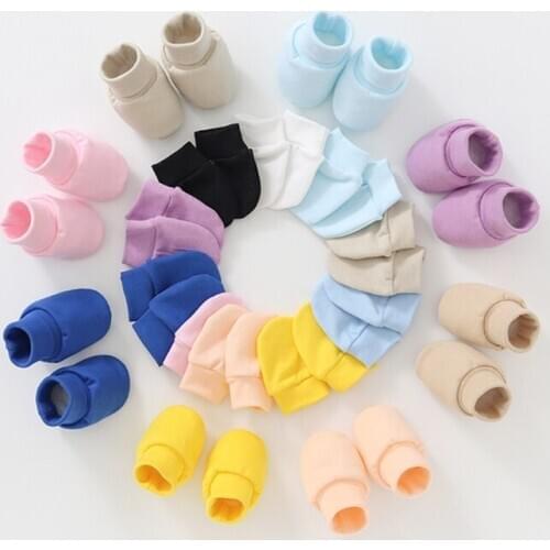 Baby Newborn Face Protection Scratch Mittens Warm Cap Kit Infants Anti Scratching Knitted Cotton Gloves+Hat Set