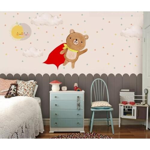 Kids Bedroom Wall Mural Carton Bear Photo Wallpaper Children Room Wall Paper Roll Wall Decor Papel De Parede Custom