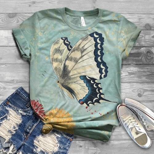 Fashion new mens and womens summer round neck 3D butterfly print T-shirt childrens street outdoor comfortable inch shirt