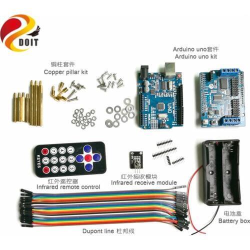 1 set IR Control Kit with Arduino UNO R3 Board+ Motor Drive Shield for Robot Crawler Tank Car Chassis by APP Phone RC Toy