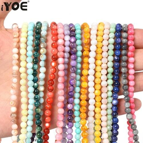 IYOE 97-103pcs/Lot 21 Colors 4mm Round Shell Beads Freshwater Loose Spacer Beads For Jewelry Making Bracelet Earring Gift
