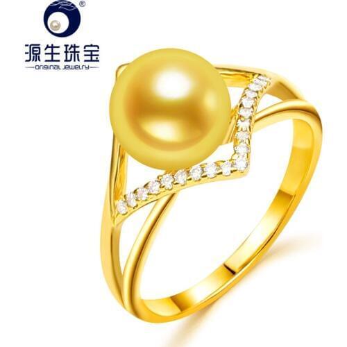 [YS] 925 Sterling Silver Rings Jewelly For Women 8-9mm Natural Cultured Saltwater Pearl Ring