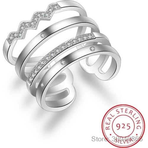 Korean Style 925 Sterling Silver Opening Rings Personality Exaggerated Multi-layer Mosaic Zirconia Rings For Women S-R308