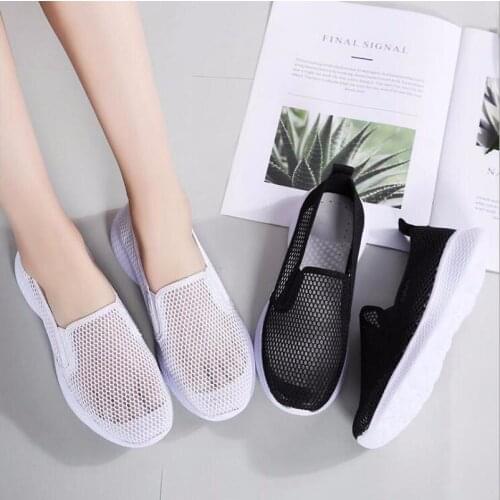 Summer Womens Mesh Flats Female Breathable Sneakers Women Walking Shoes Ladies Slip On Elastic Casual sport Comfort Shoes