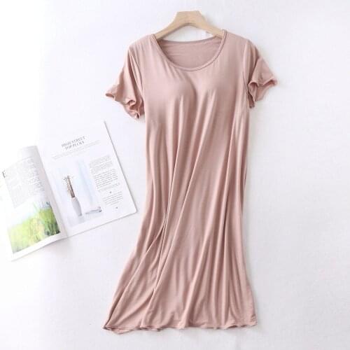 Summer New Modal Lady Loose Nightgown Casual O-Neck Homewear With Bra Intimate Nightdress Sweet Ruffles Sleepwear Comfort Pyjama