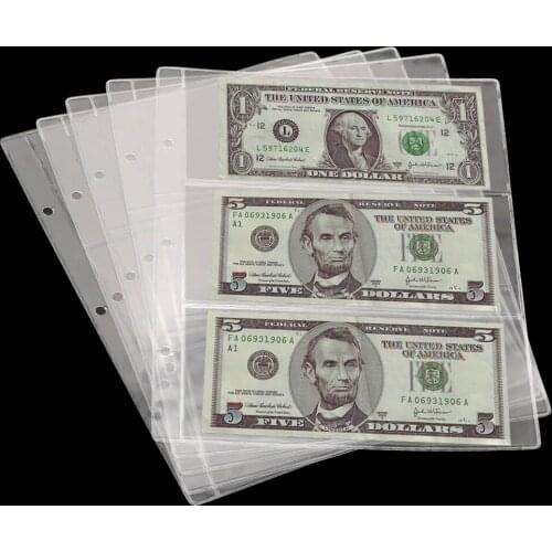 Loose Leaf Sheet for Collector 3-Slot PVC Paper Money Protective Bag Portable Banknotes Holder Paper Money Collection Album