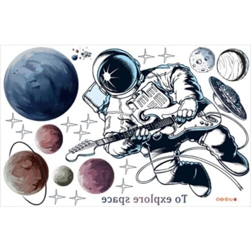 Space Planet Astronaut Wall Sticker for Kids Room Boy Bedroom Decoration Mural