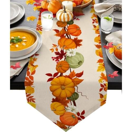 Thanksgiving Pumpkin Maple Leaf Table Runners Home Dining Coffee Table Decor Table Cloth Wedding Decoration Table Cover
