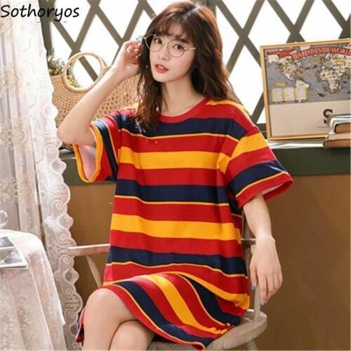 Nightgowns Women Lovely Printed Sweet Korean Style Nightwear Home Clothing Ladies Casual Large Size 2XL Loose Daily Soft Trendy