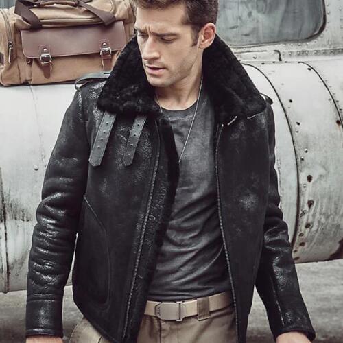 2018 New Fashion Mens Lamb Fur Jacket Double-Face Fur Coat Handsome Air Force Flight Suit Short Casual Jacket