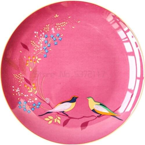 Bone Porcelain Dinner Plate 8 "Color Flower and Bird Pattern Ceramic Round Dinner Plate plate set