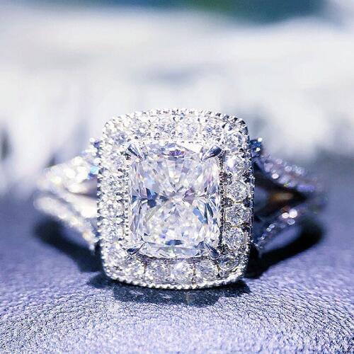 1ct 6mm Solid 18K White Gold DF Color Cushion Brilliant Cut Moissanite Halo Ring Lab Grown Diamond Ring Engagment Ring For Women