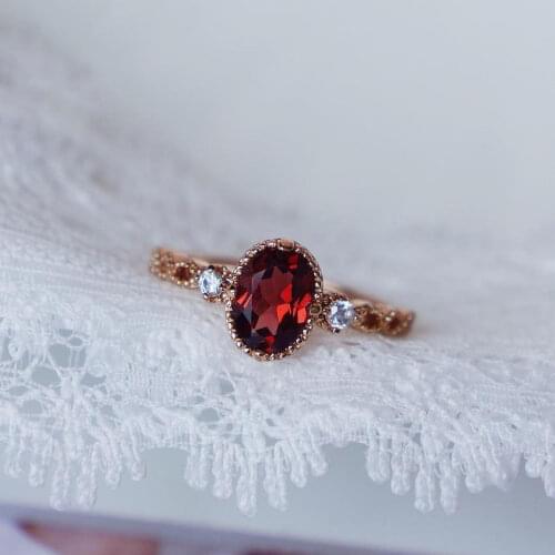 Original red gemstone oval cut face opening adjustable ring light luxury charm rose gold womens brand silver jewelry