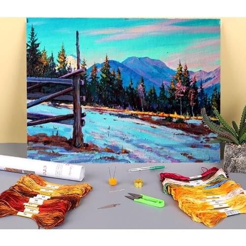 Landscape Winter Printed Canvas 11CT Cross Stitch Patterns Embroidery DMC Threads Sewing Needlework Hobby Craft Different