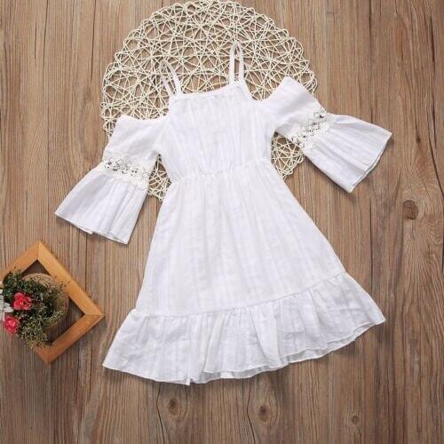 Citgeett Flower Girls Princess Dress Kids Baby Party White Long Sleeves Wedding Pageant Lace Dresses Clothes 2-7Y