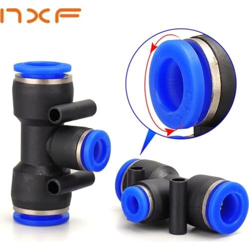PE Air Connectors 4mm 6mm 8mm 10 12MM Pneumatic Fitting Quick Connect Slip Lock Tee 3Way Plastic Pipe Water Hose Tube Connector
