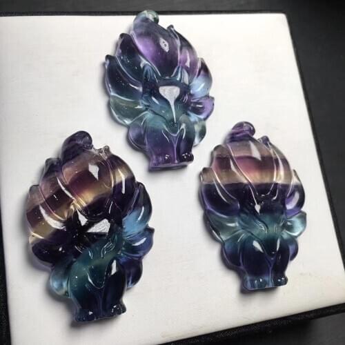 Natural fluorite fox pendant fox fairy marriage friendship fox man and woman necklace nine-tailed fox crystal ornaments