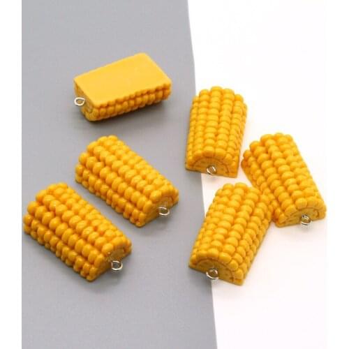 10Pcs/lot Simulation Corn Resin Pendant Jewelry Accessories Flatback Cabochon DIY Keychain Handmade Material Scrapbooking Craft