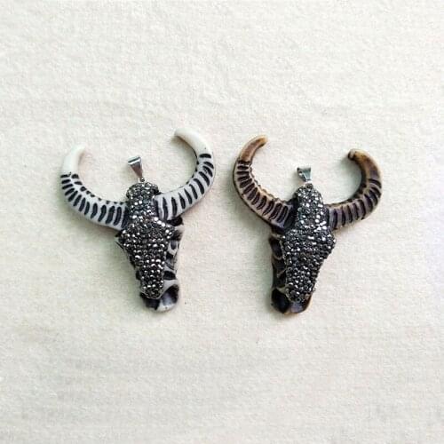 5pcs oxhead bull buffalo head pendant,with rhinestone crystal Zircons Paved Charms for DIY jewelry necklace making P203