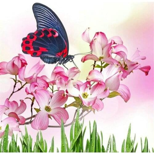 Full square / round diamond painting butterfly pink flower diy 5d diamond art landscape mosaic canvas embroidery
