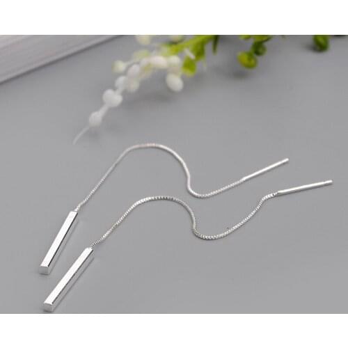 925 Sterling Silver Long Stud Earring for Women Girl Wedding Jewelry Pendientes eh443