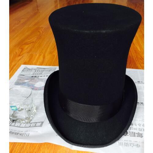 23cm 9 inch Extra High Top Hat Steampunk Mad Hatter Victorian Vintage Traditional Wool Fedora Millinery Magician Topper Hat