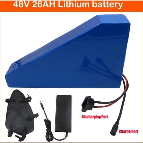 2000W 48V Triangle battery 48V 26AH Electric Bike lithium battery pack Use for samsung 18650 cell 50A BMS 54.6V 2A charger