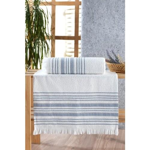 Turkish %100 Cotton Jacquard Fringed 2-Piece Bath Towel Set