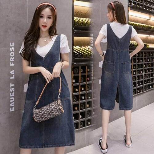Vintage Casual Sleeveless Loose Jeans Dresses Femme 2021 Spring/Summer New Korean Plus Size Spaghetti Strap Denim Dress Ladies