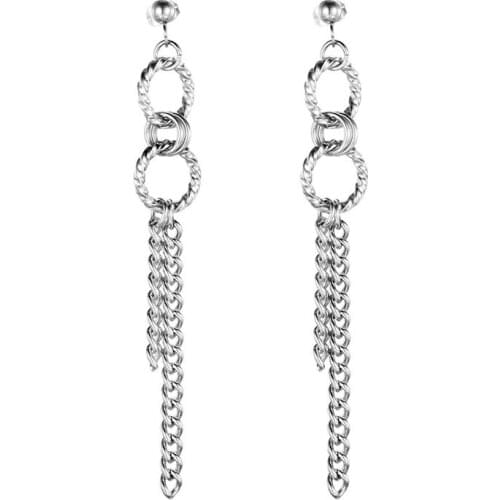 Vintage Geometric Silver Color Titanium Steel Metal Tassel Earrings Set For Women Punk Long Drop Earrings 2021 Trend of Earrings
